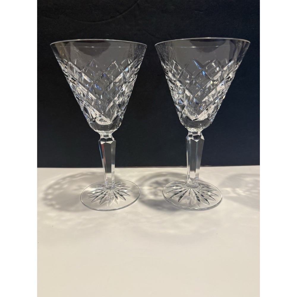 Waterford Tyrone Crystal Claret Wine Glasses Signed Ireland 6.5" Set of 2